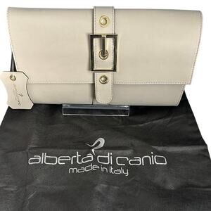 Alberta Di Canio Italian Leather Beige Gray Clutch Handbag Wristlet Taupe New